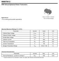 MMBT9012 G H SMD SOT-23 Transistor Bipolaire PNP HFE 100-400 200mW 100MHz -55°C à +150°C 100% Original et Traceable Code de Lot