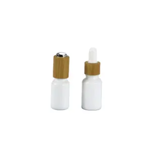 15ml 30ml 1oz 50ml opal white glass dropper bottle with bamboo dropper lid for essential oil