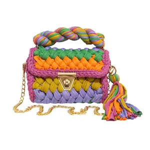 Multicolor Women Handbags Ladies Wholesale Shoulder Purse Hand Woven Women Straw Tote Bags