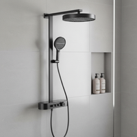 Ensemble de douche thermostatique carré en laiton chromé poli, installation murale, mitigeur de douche pluie avec cartouche céramique
