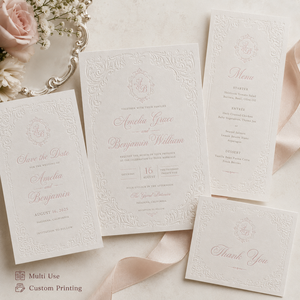 Suite di Inviti Nuziali di Lusso Personalizzati con Cornice Vittoriana Ornata e Stampa Tipografica - Product Image 6
