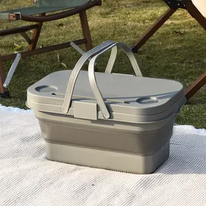 Multifunctional PP Plastic Folding Box Portable Picnic Basket for Outdoor Camping Kitchen Use with Lid Storage Bin Functions