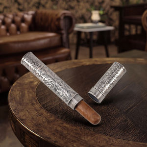 JIFENG JF-020 <span class=keywords><strong>Antique</strong></span> Argent Laiton Métal Embossé Motif de Fleurs Tube de Cigare de Voyage de Moins de 57 Anneaux - Product Image 2