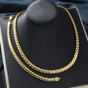 Factory Wholesale Custom 18K Gold Classic Chain Unisex Flat Carved Curb Sleek Uniform Fine <b>Matching</b> Necklace Set <b>Bracelets</b> - Product Image 4