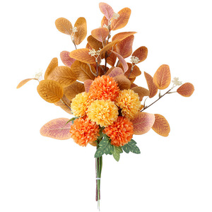 Bouquet de chrysanthèmes et de feuilles d'eucalyptus artificielles Ruilisi, fleurs en soie pour la décoration de la maison, accessoires de mariage, arrangement de vase - Product Image 5