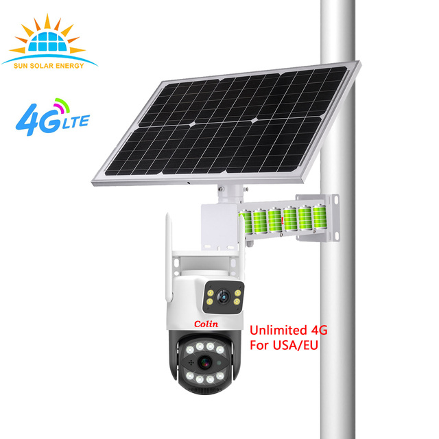 7x24Hx365D Dual Lens 4MP 40W Solar 4G Unlimited Lte Security Cctv Camera  AI Alarm Sound Detection Network Solar Camera