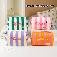 Nouvelles trousses de toilette personnalisées à monogramme rayé, étuis à crayons portables en tissu doux, sacs de toilette pour cadeau de demoiselle d'honneur