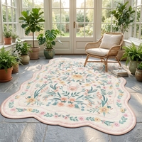 Tapis floral rose 5x7 fait à la machine pour chambre de fille, chambre d'enfant, chambre de bébé, à bords festonnés, lavable, antidérapant, mignon, doux, style bohème, pour chambre d'enfant, dortoir, salle de jeux