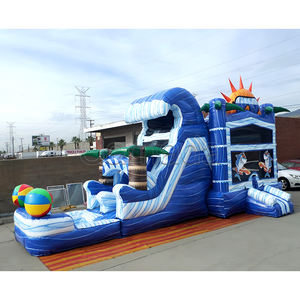 Château gonflable bleu sur le thème du soleil et <span class=keywords><strong>ballon</strong></span> de <span class=keywords><strong>plage</strong></span>, maison de saut avec toboggan, château gonflable pour enfants, maison de saut pour fête - Product Image 1
