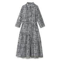 Robe chemise longue décontractée à col rabattu, manches longues, boutons noirs et blancs, pour femmes