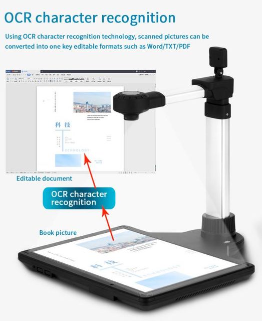 Portable 16MP A3 Document Scanner with OCR, High-Resolution Scanner for Office Archiving