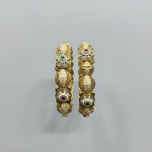 <b>Gold</b> Plated Pota Stone and Meenakari Openable <b>Bangles</b> <b>Set</b> Fine Jewelry Collection - Product Image 2