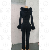 Ensemble 2 pièces pour femme, sweat à capuche court zippé avec bordure en fausse fourrure, pantalon de survêtement ample à taille élastique et cordon de serrage, style Y2K, survêtement d'hiver