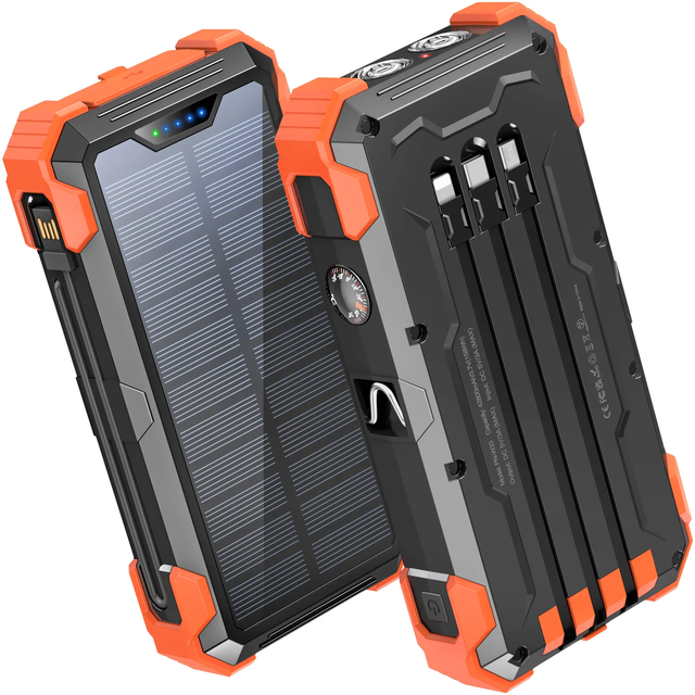 2024 New Hot Sell Outdoor Portable 20000mAh Built-in Cable Rugged Waterproof Shockproof Solar Wireless Charging 65W Power Bank