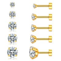 Boucles d'oreilles plates de haute qualité pour femmes et hommes, pour oreilles sensibles, en acier inoxydable 316, géométriques, avec zircon cubique, pour cartilage