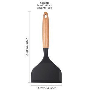 Espátula antiadherente con mango de madera de haya, boca ancha, para Tamagoyaki, Teppanyaki, Pizza, carne, utensilio de cocina, apto para horno, solo lavar a mano - Product Image 3