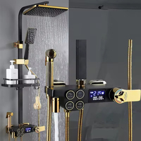 Salle de bain de luxe 4 fonctions bouton contrôle mural intelligent douche mitigeur robinet Led affichage numérique pluie système de douche ensemble