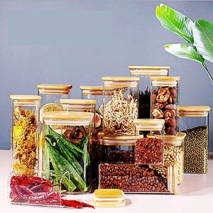 Gran oferta, tarro <span class=keywords><strong>de</strong></span> almacenamiento <span class=keywords><strong>de</strong></span> alimentos <span class=keywords><strong>de</strong></span> vidrio cuadrado <span class=keywords><strong>de</strong></span> cocina <span class=keywords><strong>de</strong></span> boca ancha <span class=keywords><strong>de</strong></span> borosilicato alto, tarros <span class=keywords><strong>de</strong></span> almacenamiento <span class=keywords><strong>de</strong></span> té <span class=keywords><strong>de</strong></span> <span class=keywords><strong>cereales</strong></span>, contenedor con tapa <span class=keywords><strong>de</strong></span> Bambú - Product Image 1