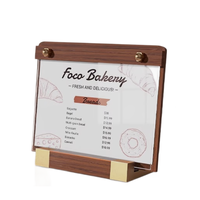 Support de table en acrylique transparent en forme de L A6 avec base en bois pour menu et affichage de cartes