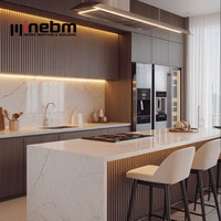 Meuble de cuisine simple, armoires de cuisine pour salon, îlot de cuisine de 2,4 m de hauteur avec table de bar et chaises