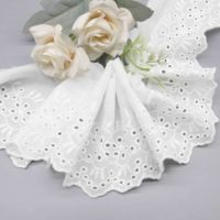 Renda Katun Putih Berongga Lebar dengan Motif Bunga 3D Elegan Broderie Anglaise untuk Gaun dan Sepatu Musim Panas