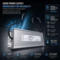 Alimentation LED extérieure IP67 à double entrée, 500W haute puissance, sortie 24V DC 20A, transformateur étanche pour éclairage