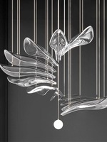 Grand lustre rotatif pour restaurant, luminaires suspendus modernes à lignes abstraites, pour hall d'hôtel, villa, personnalisable en verre/cristal/acier inoxydable