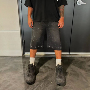 Y2k Custom Distressed Vintage Acid Wash All Over Print Rhinestone Straight <strong>Leg</strong> Jorts <strong>Jeans</strong> Baggy <strong>Men</strong> Denim <strong>Men's</strong> <strong>Jeans</strong> <strong>Shorts</strong> - Product Image 3