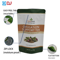 Sachet Doypack de qualité alimentaire en gros pour aliments pour animaux de compagnie et stockage de thé de soutien à l'ovulation avec fermeture éclair refermable et encoche de déchirement facile