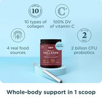 Poudre de protéines multi-collagènes types I, II, III, V et X - 20g + Vitamine C et Probiotiques (454g) pour adultes, sans gluten, antioxydant, beauté