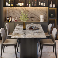 Tables de repas d'extérieur métriques en céramique blanche brillante marbrée, grand bureau d'ordinateur avec cadre en alliage d'aluminium
