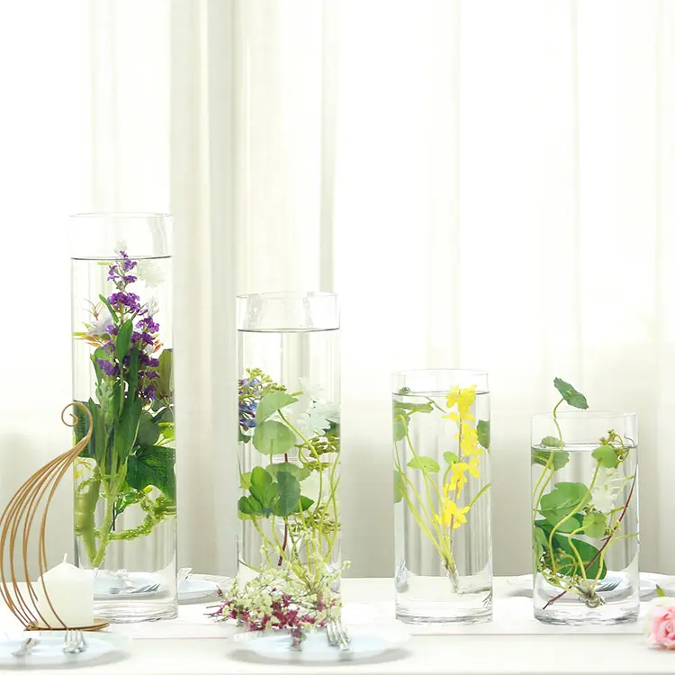 Tall Clear Cylinder Vase Candle Holder Flower Glass Vases For Wedding Home Decoration