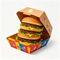 Boîte à burger biodégradable en carton blanc, impression personnalisée du logo, résistante à la graisse, fournisseur d'emballages pour la restauration rapide à emporter