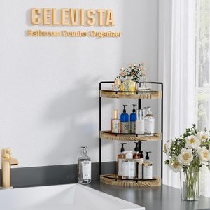 Estante de esquina de madera de tres niveles de 7.7 pulgadas de ancho y 17.5 pulgadas de alto para organización de almacenamiento en encimeras de baño - Product Image 3