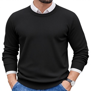 Men <b>Crewneck</b> Pullover <b>Sweater</b> Black Casual Long Sleeve Autumn Anti-Pilling 100% Polyester Knitted Front Logo - Product Image 3