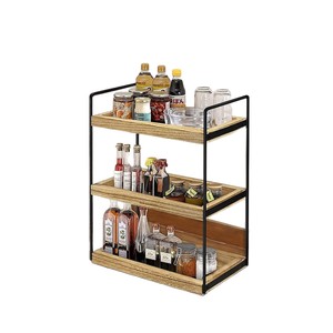 Étagère de rangement de bureau à double couche en bois, étagère de rangement de salle de bain en fer et bois, étagère de cuisine multifonction en bois massif - Product Image 5
