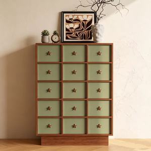 Midcentury Modern Wood <b>Storage</b> Cabinet 15 <b>Drawers</b> Flat Panel Green Living Room Furniture - Product Image 3