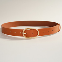 Ceinture en cuir PU classique pour femme avec boucle ovale dorée, ajustable, couleur unie, pour robe, jean, ceinture de mode et de décoration pour le quotidien