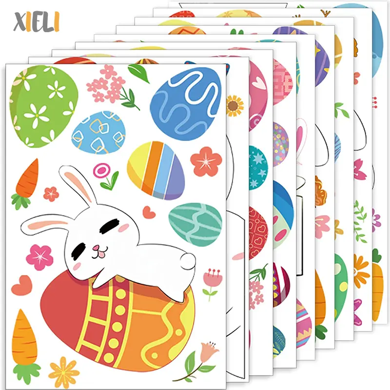 Pasen Stickers Bunny Eieren Stickers Pvc Raam Kleeft Vlinder Bee Bloem Glas Decals Voor Pasen Decor