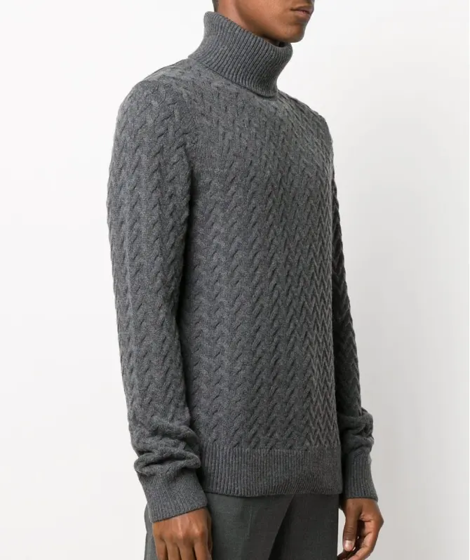 Winter Stylish Men Cable Knitwear Sweater Merino Wool Turtleneck Wholesale Custom Sweater