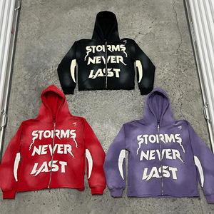 Felpe con cappuccio per abbigliamento del produttore OEM lavate con cappuccio e felpa con Zip e chiusura con applicazioni in stile ssolino sbiadito - Product Image 3