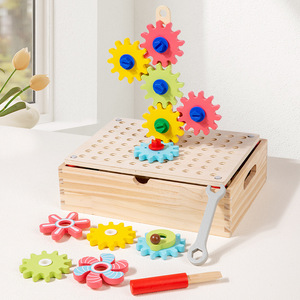 Bloques de Construcción de Madera Sin Bordes Afilados y No Tóxicos, con Engranajes y Tuercas, para el Reconocimiento de Colores, Regalo Educativo para Niños Pequeños - Product Image 1