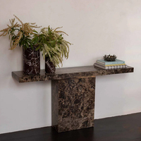 Table console en marbre naturel luxueux KUMUSI - Style rétro, facile à nettoyer, pour salon, hôtel et appartement