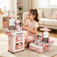 Valise de maquillage en plastique pour enfants, jeu de simulation de salon de beauté, 37 pièces, mini coiffeuse, ensemble de jeu de rôle pour filles