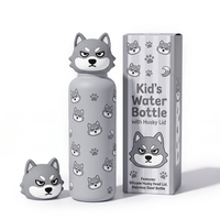 Bouteille d'eau en acier inoxydable avec tête d'animal mignonne de 350 ml/500 ml, gobelet isotherme à double paroi pour enfants avec paille
