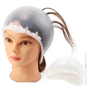 Topi silikon profesional, tutup kepala mewarnai rambut Salon silikon profesional, dapat dipakai ulang dengan lubang silang