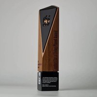 Trophée en bois massif sur mesure avec gravure et impression UV, design durable sur le thème des animaux/du sport, pour récompenses et événements d'entreprise