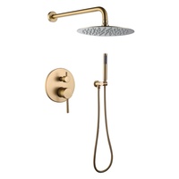 Système de douche mural multifonctionnel en laiton doré brossé de luxe avec mitigeur en céramique, ensemble de douche à effet pluie doux pour villa