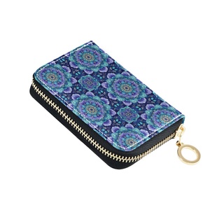 Custom Blue Moroccan Mandela Print Design Zipper Around ID <b>Card</b> <b>Holder</b> Leather Pocket Coin Purse PU Leather <b>Wallet</b> - Product Image 1