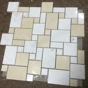 Mosaico de Mármol Blanco y Beige, Estilo Irregular, para Pared Interior de Sala de Meditación - Product Image 3
